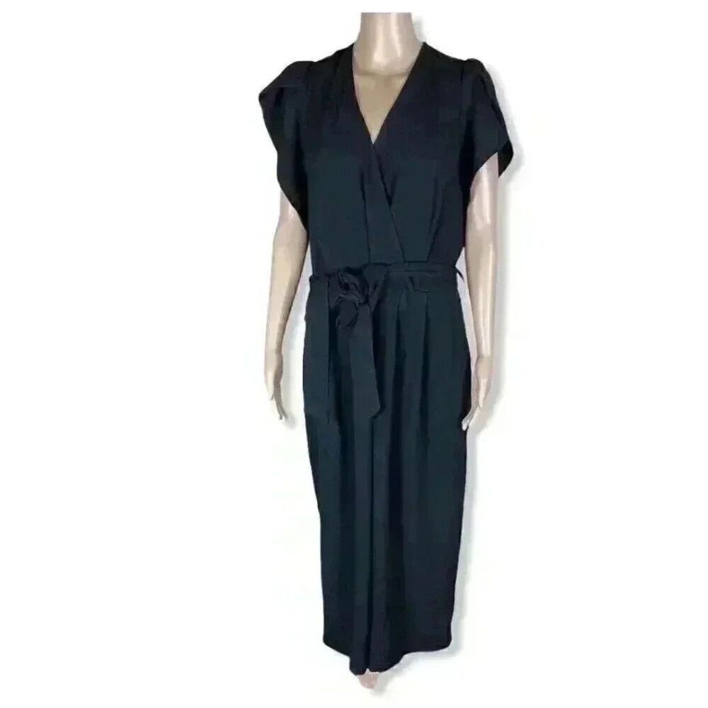 City Chic Crepe flutter sleeve belted jumpsuit- XL